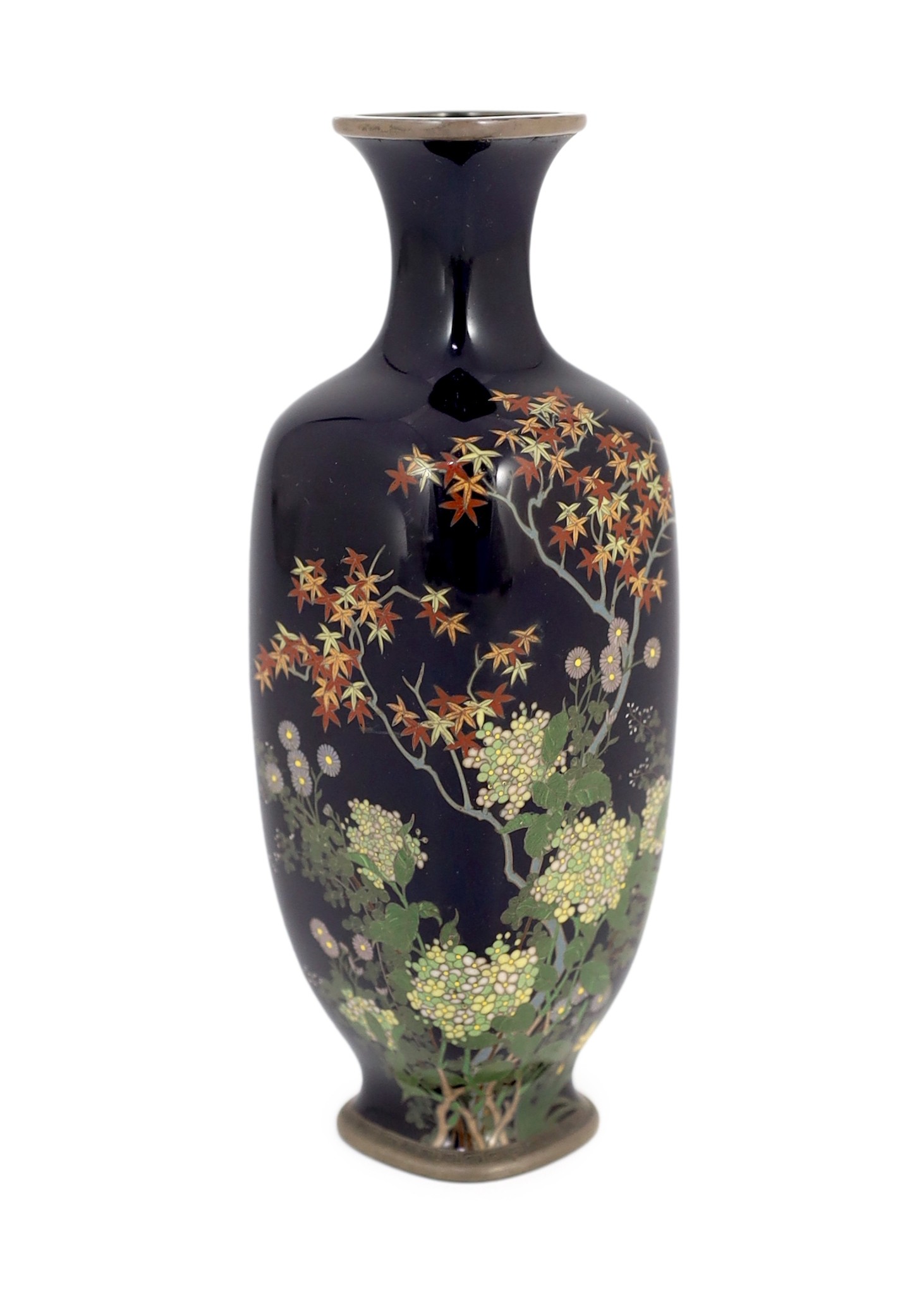 A Japanese silver wire cloisonné enamel vase, Meiji period, manner of Hayashi Kodenji, 15cm high